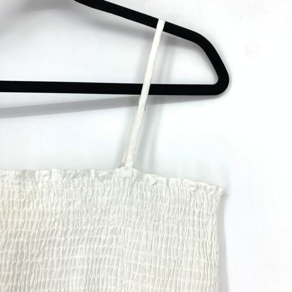 Maeve Anthropologie Linen Blend Smocked Peplum Cami Top Womens Sz Large White - Picture 3 of 7